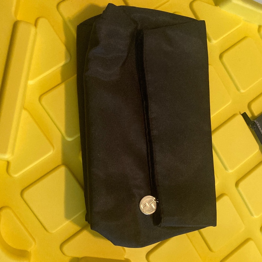 Giorgio Armani Black Fold-Over Clutch with Silver Logo Button